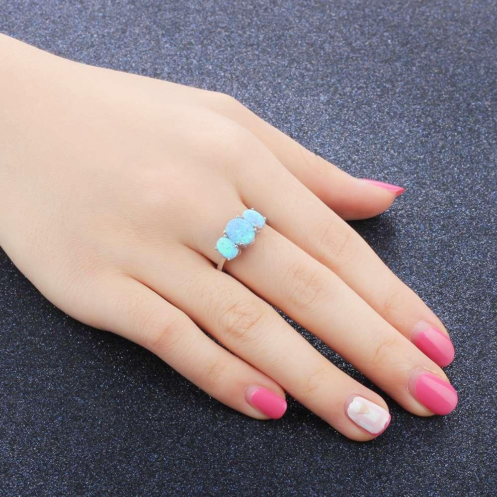 925 Sterling Silver Oval Blue Opal Stone Rings, Classy Jewelry Gift for Women - Personalized Jewel