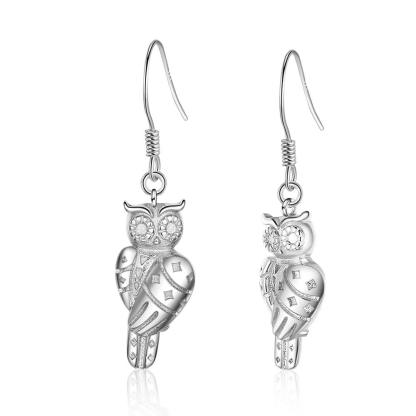 925 Sterling Silver Owl Design Drop Earrings - Women Fashion Jewelry - Gifts for Women - Personalized Jewel