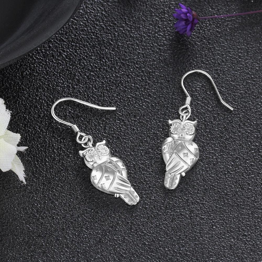 925 Sterling Silver Owl Design Drop Earrings - Women Fashion Jewelry - Gifts for Women - Personalized Jewel