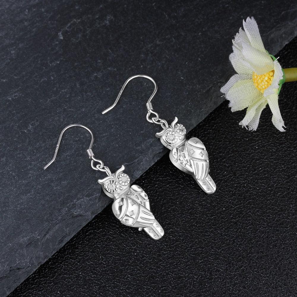 925 Sterling Silver Owl Design Drop Earrings - Women Fashion Jewelry - Gifts for Women - Personalized Jewel