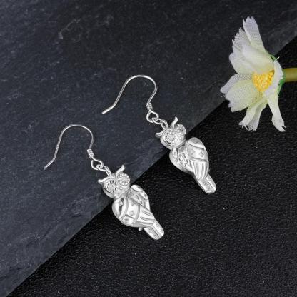 925 Sterling Silver Owl Design Drop Earrings - Women Fashion Jewelry - Gifts for Women - Personalized Jewel