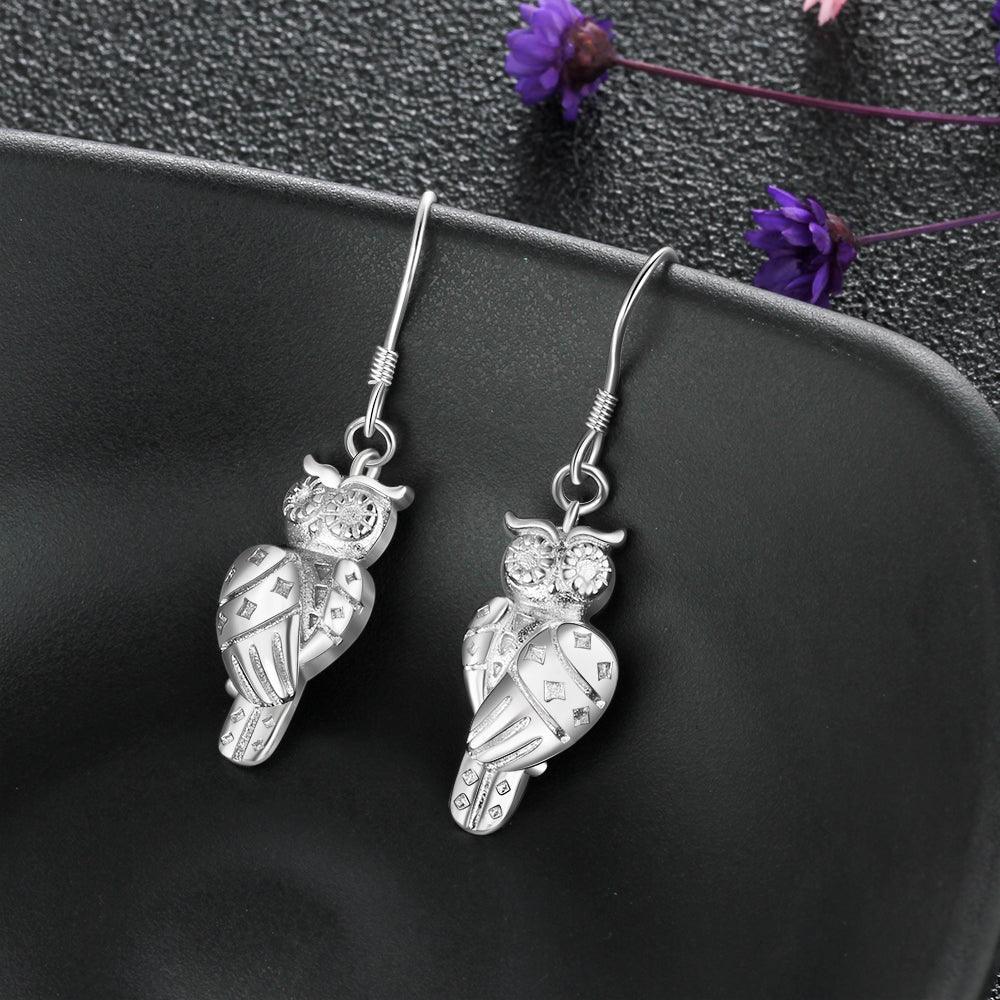 925 Sterling Silver Owl Design Drop Earrings - Women Fashion Jewelry - Gifts for Women - Personalized Jewel