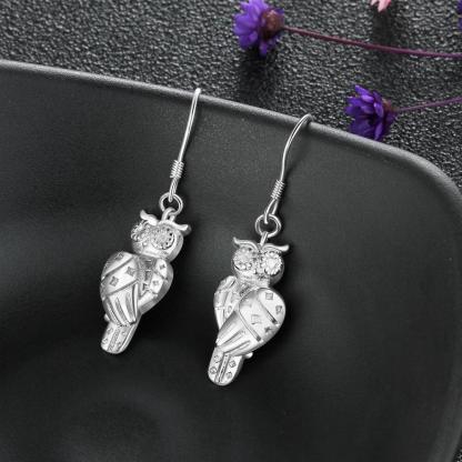 925 Sterling Silver Owl Design Drop Earrings - Women Fashion Jewelry - Gifts for Women - Personalized Jewel