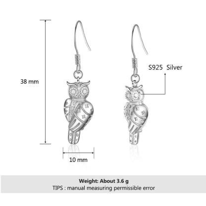 925 Sterling Silver Owl Design Drop Earrings - Women Fashion Jewelry - Gifts for Women - Personalized Jewel