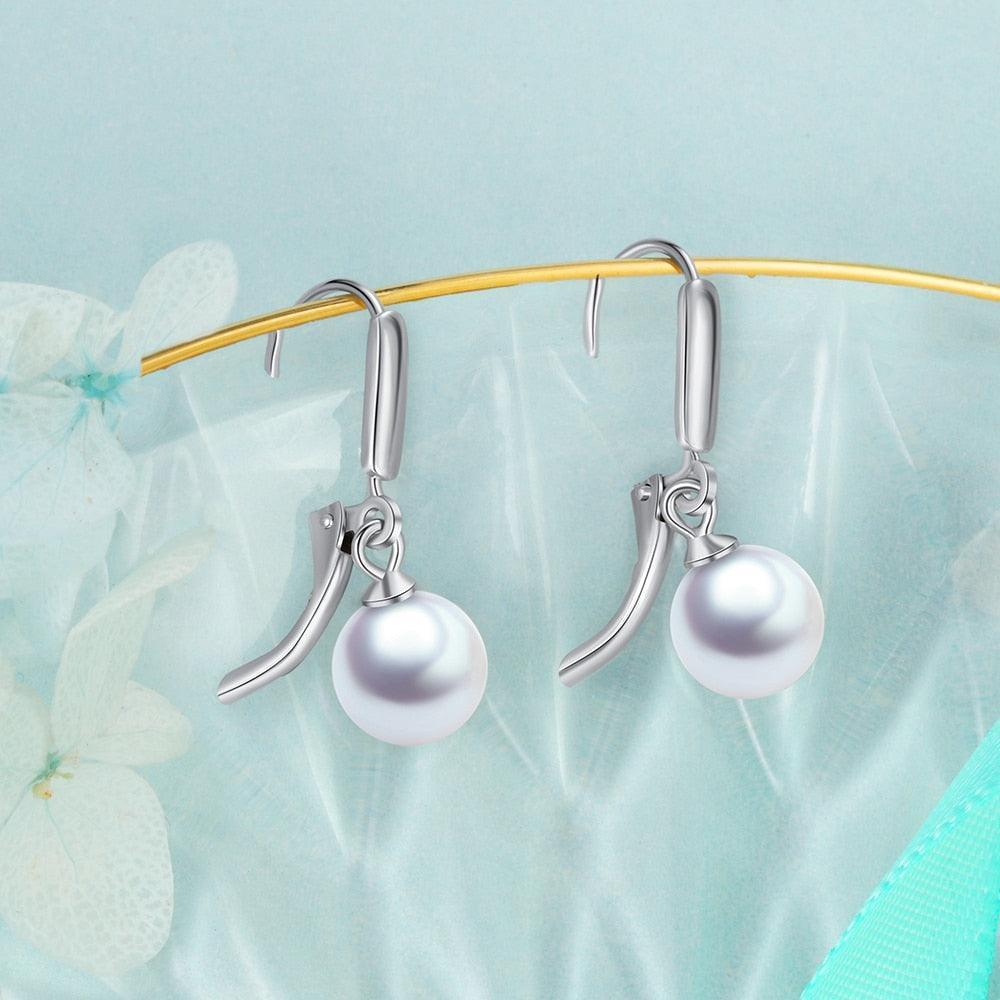 925 Sterling Silver Pearl Earrings - Hoop Earrings for Women - Trendy Jewelry for Women - Fashionable Jewelry for Women - Wedding Jewelry for Women - Personalized Jewel