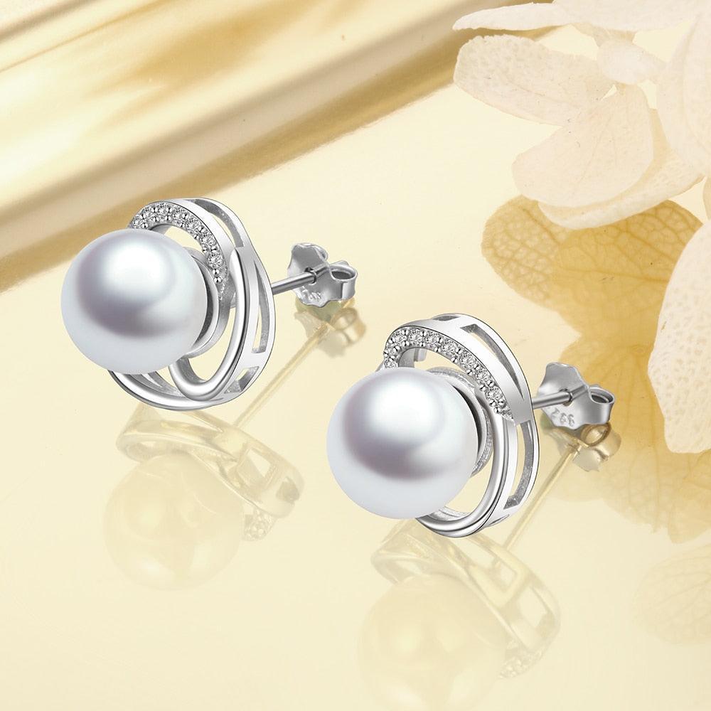 925 Sterling Silver Pearl Wedding Earrings-Personalized Jewels
