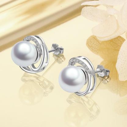925 Sterling Silver Pearl Wedding Earrings-Personalized Jewels