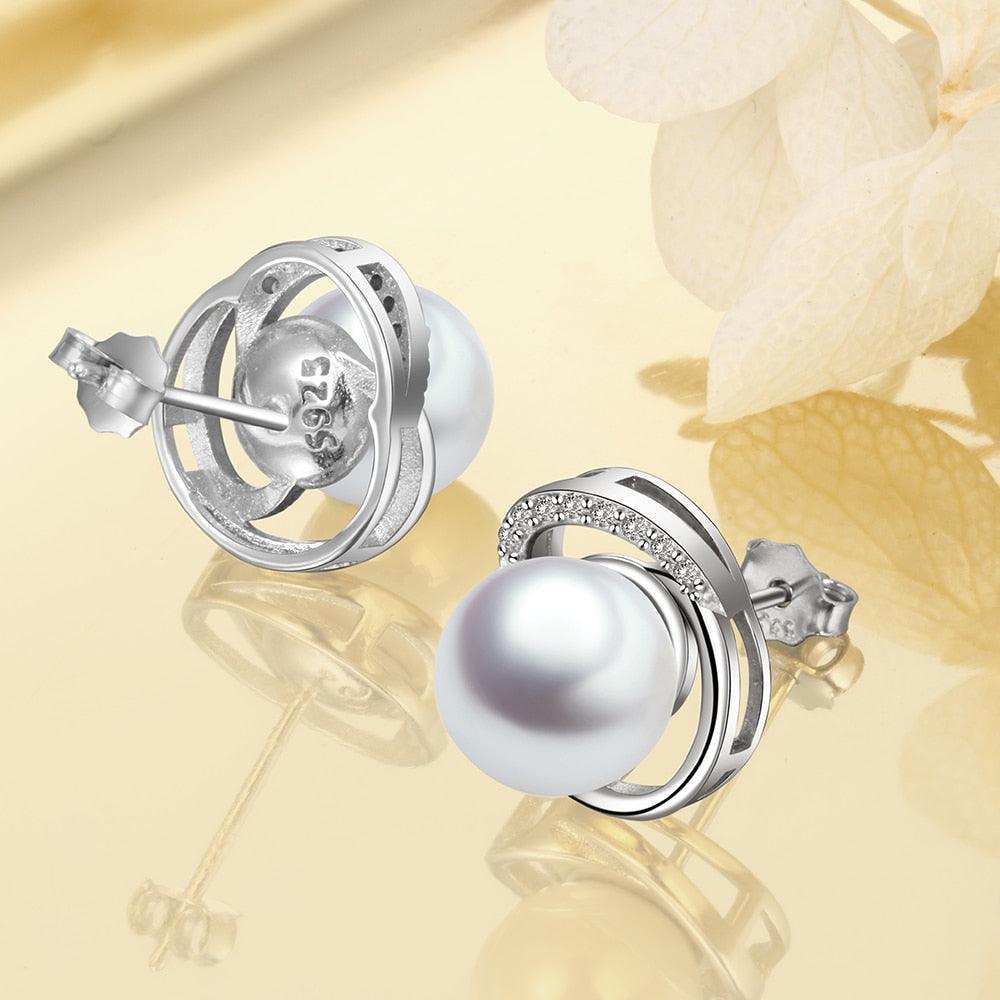 925 Sterling Silver Pearl Wedding Earrings-Personalized Jewels