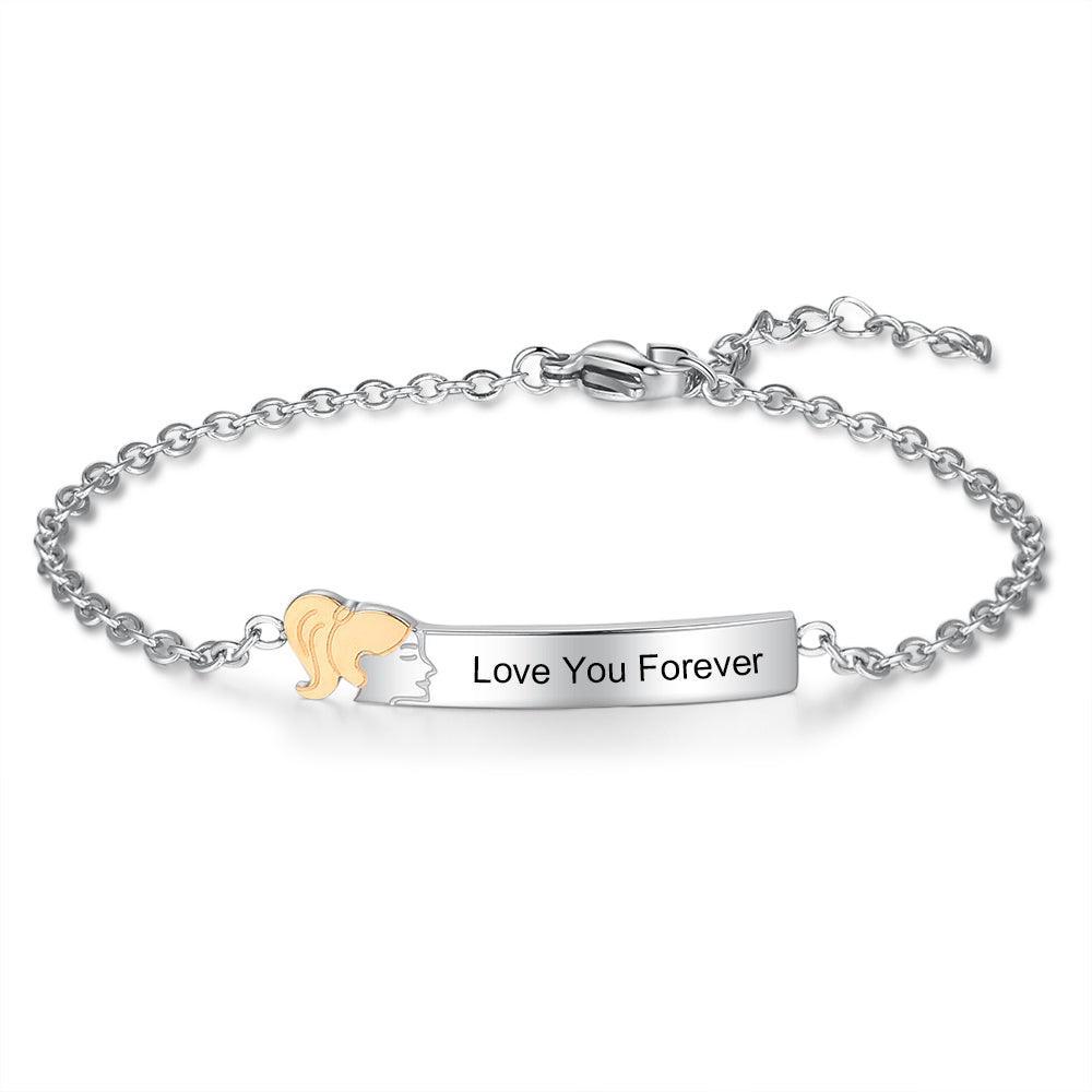 925 Sterling Silver Ponytail Sister Tag - Chain Bracelet with Custom Name Engraved - Fashion Jewelry Gifts for Women - Personalized Jewel