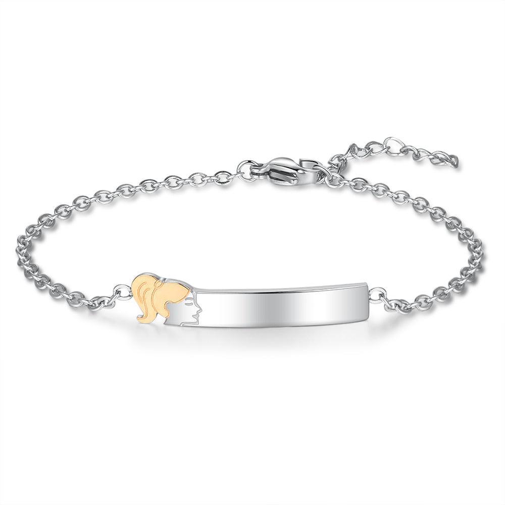 925 Sterling Silver Ponytail Sister Tag - Chain Bracelet with Custom Name Engraved - Fashion Jewelry Gifts for Women - Personalized Jewel
