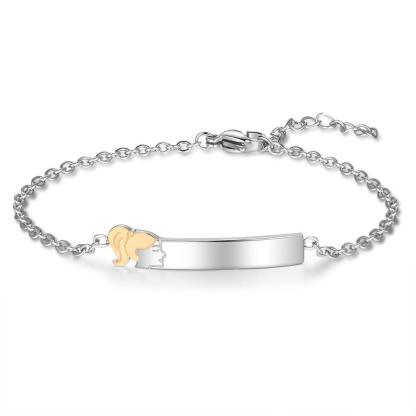 925 Sterling Silver Ponytail Sister Tag - Chain Bracelet with Custom Name Engraved - Fashion Jewelry Gifts for Women - Personalized Jewel