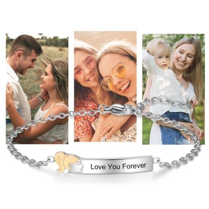 925 Sterling Silver Ponytail Sister Tag - Chain Bracelet with Custom Name Engraved - Fashion Jewelry Gifts for Women - Personalized Jewel