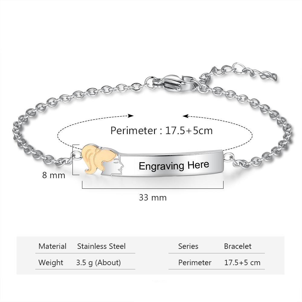 925 Sterling Silver Ponytail Sister Tag - Chain Bracelet with Custom Name Engraved - Fashion Jewelry Gifts for Women - Personalized Jewel