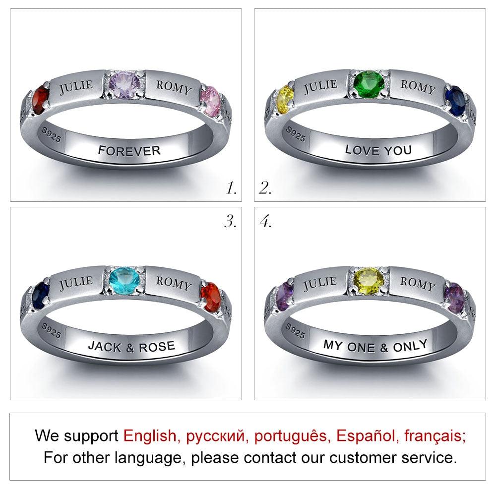 925 Sterling Silver Ring for Women- Personalized 4 Names and 3 Birthstones on the Ring for Best Friends - Personalized Jewel