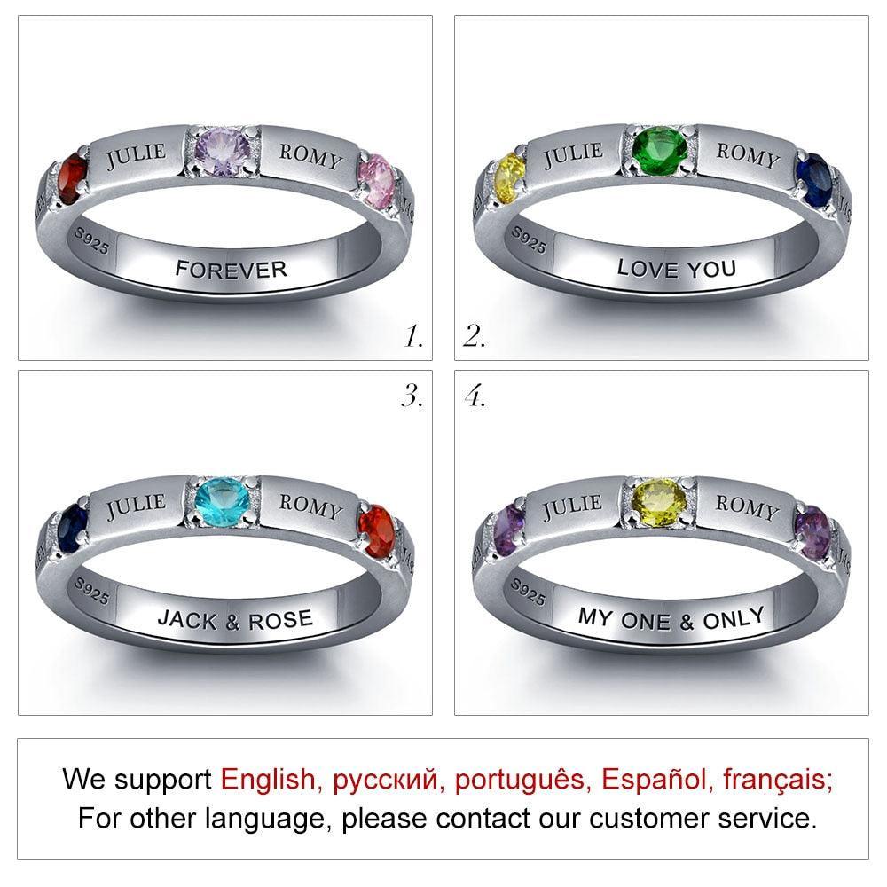 925 Sterling Silver Ring for Women- Personalized 4 Names and 3 Birthstones on the Ring for Best Friends - Personalized Jewel