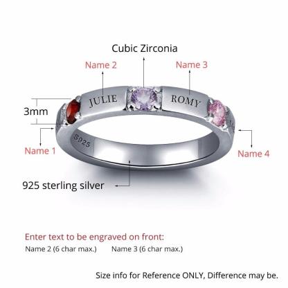925 Sterling Silver Ring for Women- Personalized 4 Names and 3 Birthstones on the Ring for Best Friends - Personalized Jewel