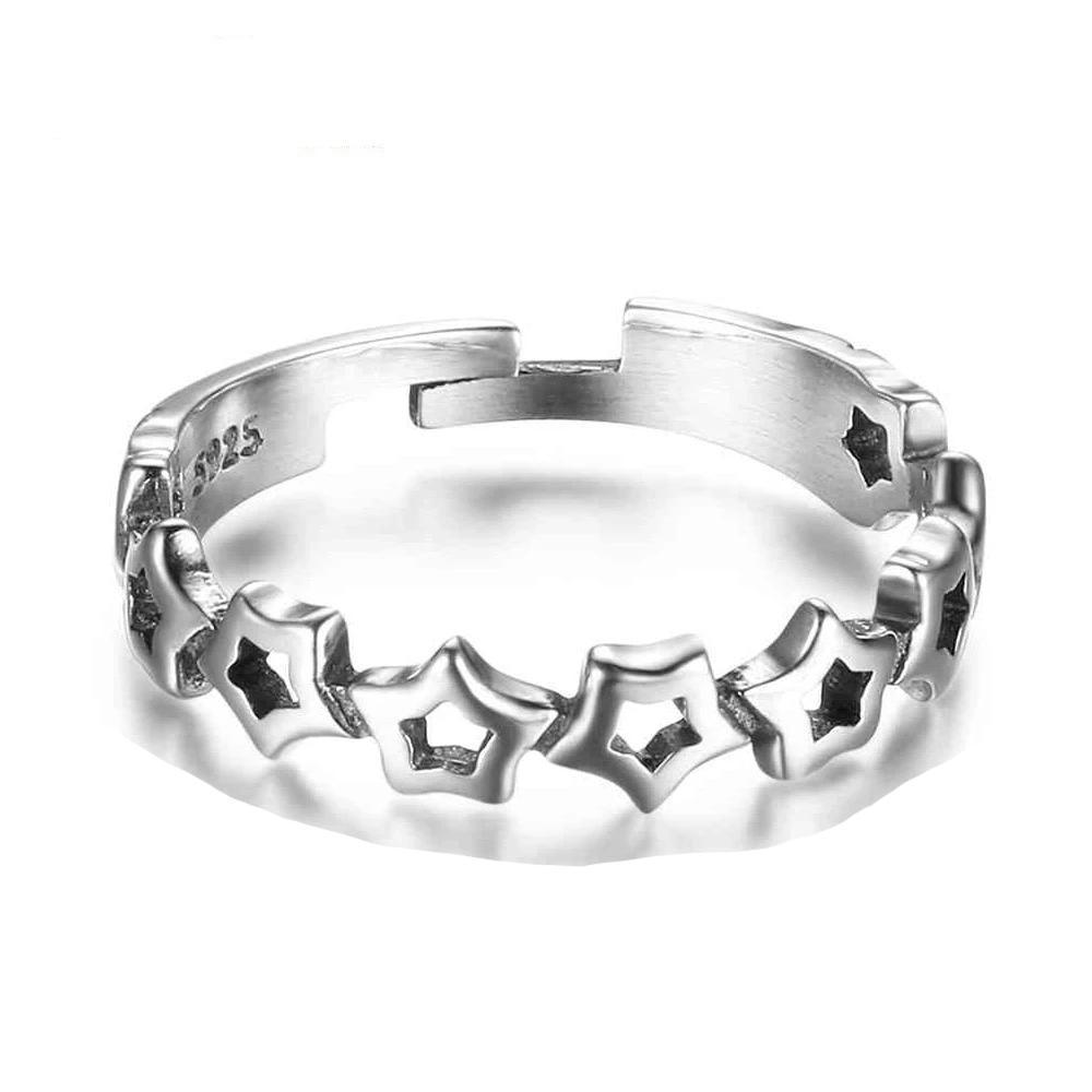 925 Sterling Silver Ring - Open Adjustable Finger Ring - Unique Stars Vintage Style Gift to Girls - Fashion On-trend Adjustable Open Cuff Ring - Best Ring Collection For Women’s Of All Ages - Personalized Jewel