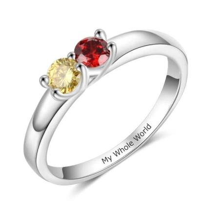 925 Sterling Silver Ring Two Birthstone Wedding Band - Personalized Jewel