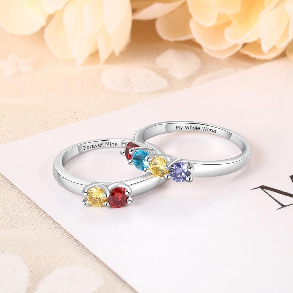 925 Sterling Silver Ring Two Birthstone Wedding Band - Personalized Jewel