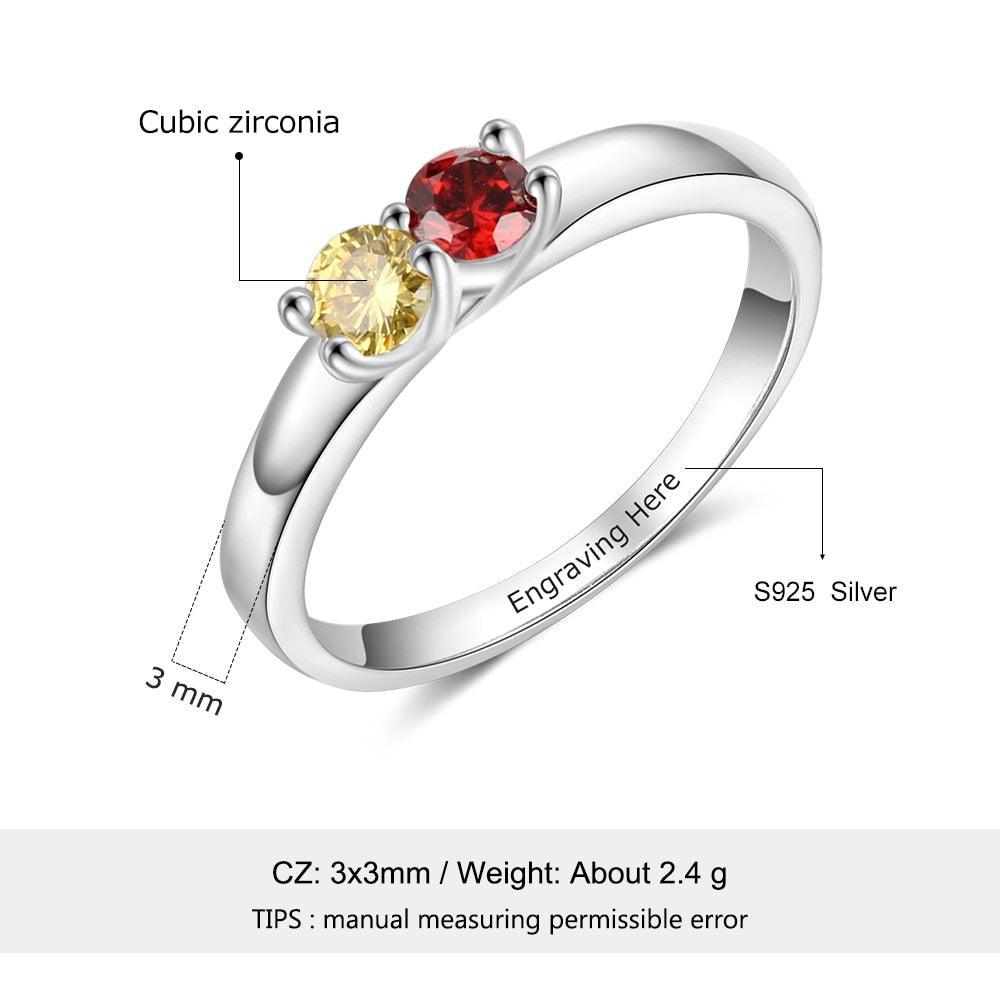 925 Sterling Silver Ring Two Birthstone Wedding Band - Personalized Jewel