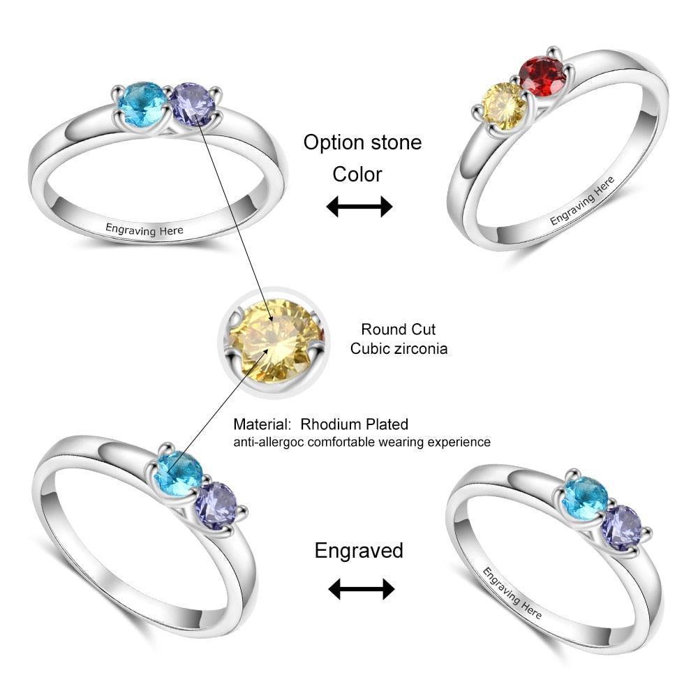 925 Sterling Silver Ring Two Birthstone Wedding Band-Personalized Jewels
