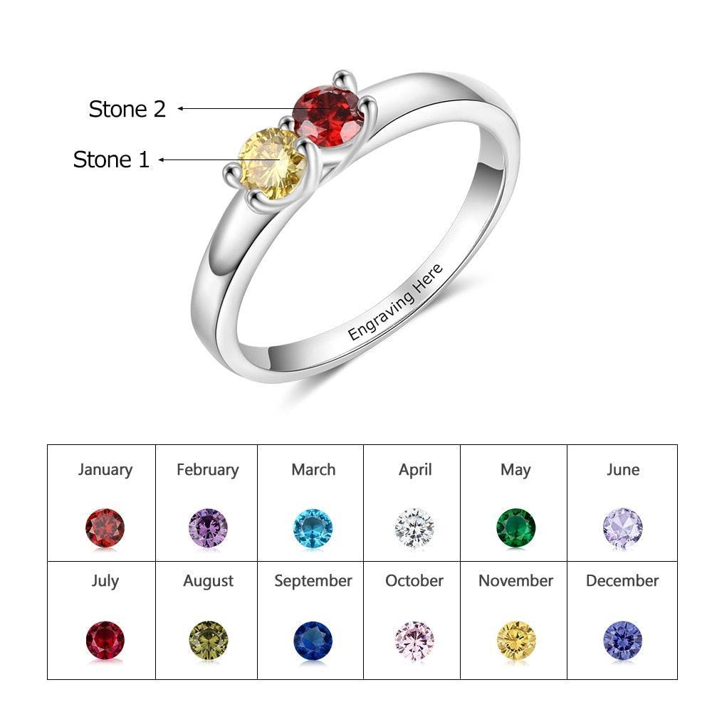 925 Sterling Silver Ring Two Birthstone Wedding Band-Personalized Jewels
