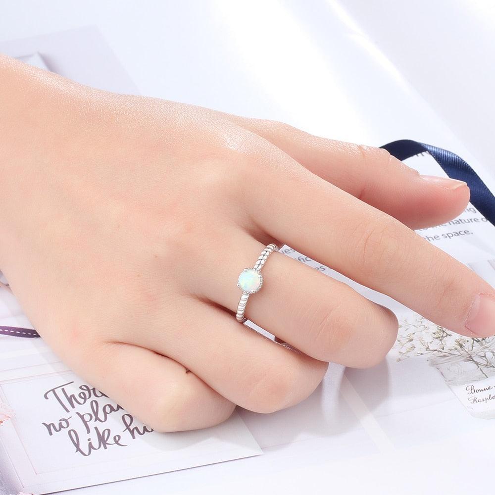 925 Sterling Silver Ring with Round Opal Stone, 3 Color Options, Jewelry Gift for Women - Personalized Jewel