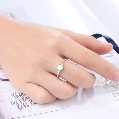 925 Sterling Silver Ring with Round Opal Stone, 3 Color Options, Jewelry Gift for Women - Personalized Jewel