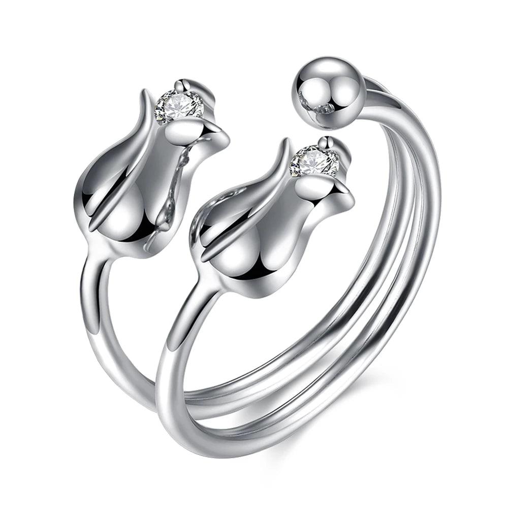 925 Sterling Silver Rose Shape Adjustable Ring, Fashion Jewelry Gift for Women - Personalized Jewel