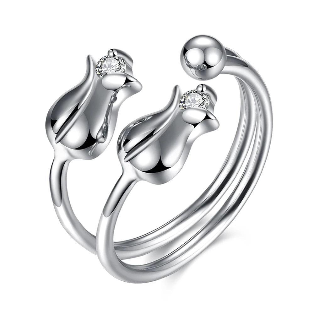 925 Sterling Silver Rose Shape Adjustable Ring, Fashion Jewelry Gift for Women - Personalized Jewel