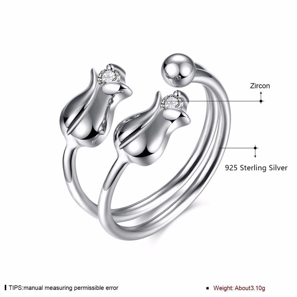 925 Sterling Silver Rose Shape Adjustable Ring, Fashion Jewelry Gift for Women - Personalized Jewel