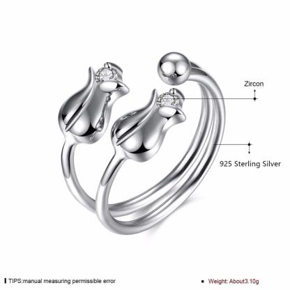925 Sterling Silver Rose Shape Adjustable Ring, Fashion Jewelry Gift for Women - Personalized Jewel