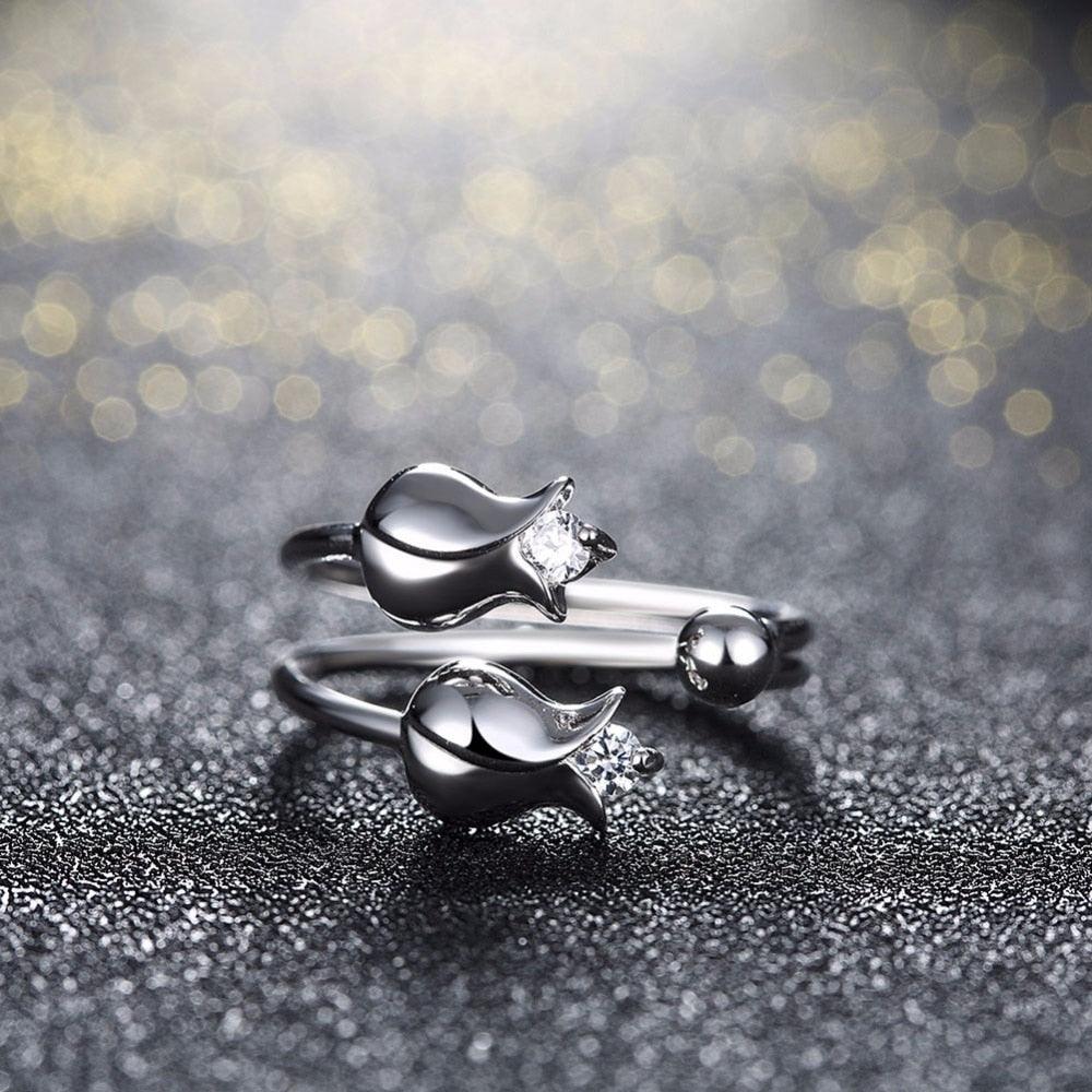 925 Sterling Silver Rose Shape Adjustable Ring, Fashion Jewelry Gift for Women - Personalized Jewel