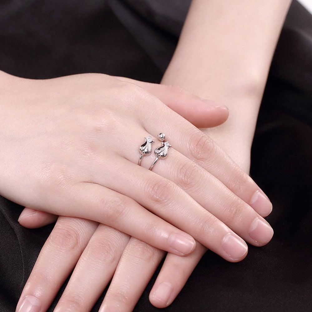 925 Sterling Silver Rose Shape Adjustable Ring, Fashion Jewelry Gift for Women - Personalized Jewel