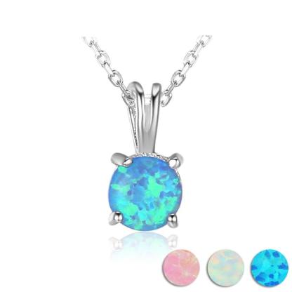 925 Sterling Silver Round Blue Opal Romantic Pendants Necklaces for Women, Trendy Jewelry Gift - Personalized Jewel