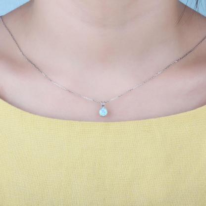 925 Sterling Silver Round Blue Opal Romantic Pendants Necklaces for Women, Trendy Jewelry Gift - Personalized Jewel