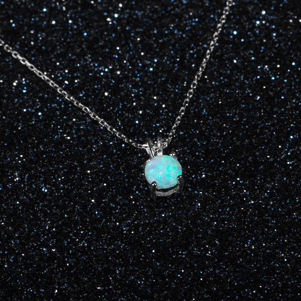 925 Sterling Silver Round Blue Opal Romantic Pendants Necklaces for Women, Trendy Jewelry Gift - Personalized Jewel
