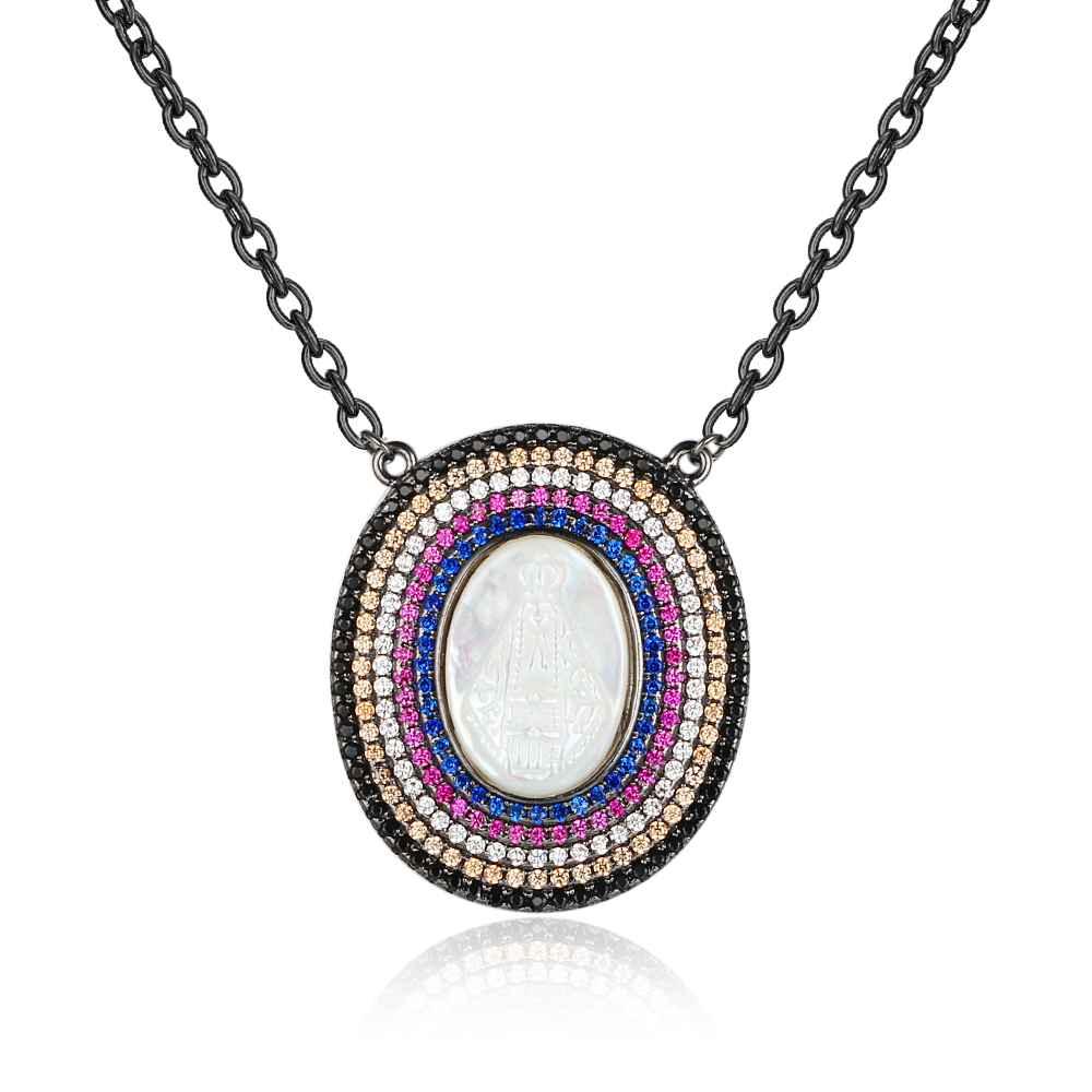 925 Sterling Silver Round Jade Stone Cubic Zirconia Pendant Choker Necklace - Personalized Jewel