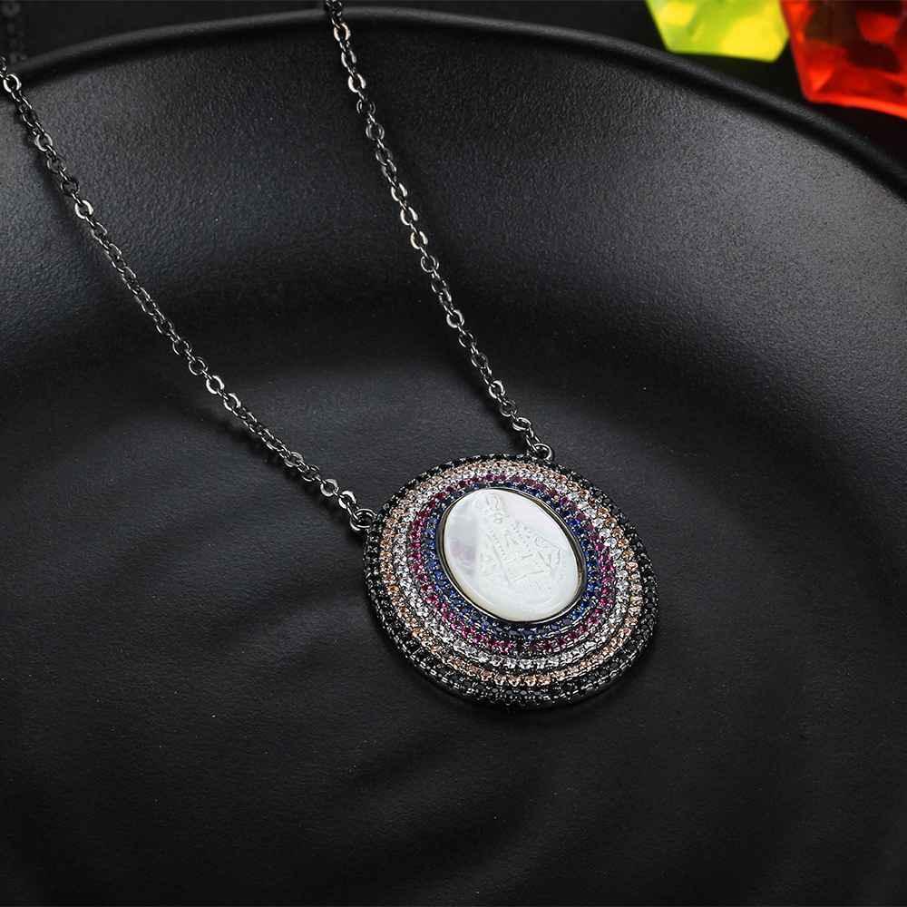 925 Sterling Silver Round Jade Stone Cubic Zirconia Pendant Choker Necklace - Personalized Jewel
