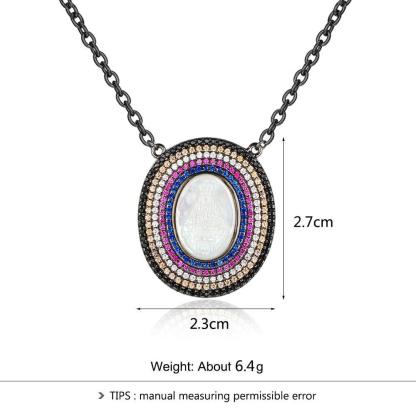925 Sterling Silver Round Jade Stone Cubic Zirconia Pendant Choker Necklace - Personalized Jewel