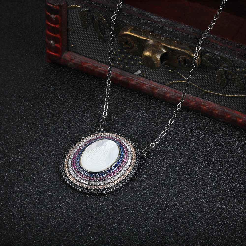 925 Sterling Silver Round Jade Stone Cubic Zirconia Pendant Choker Necklace - Personalized Jewel