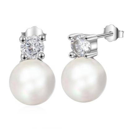 925 Sterling Silver Rounded Pearl Earring Stylish Accessory for Women - Personalized Jewel