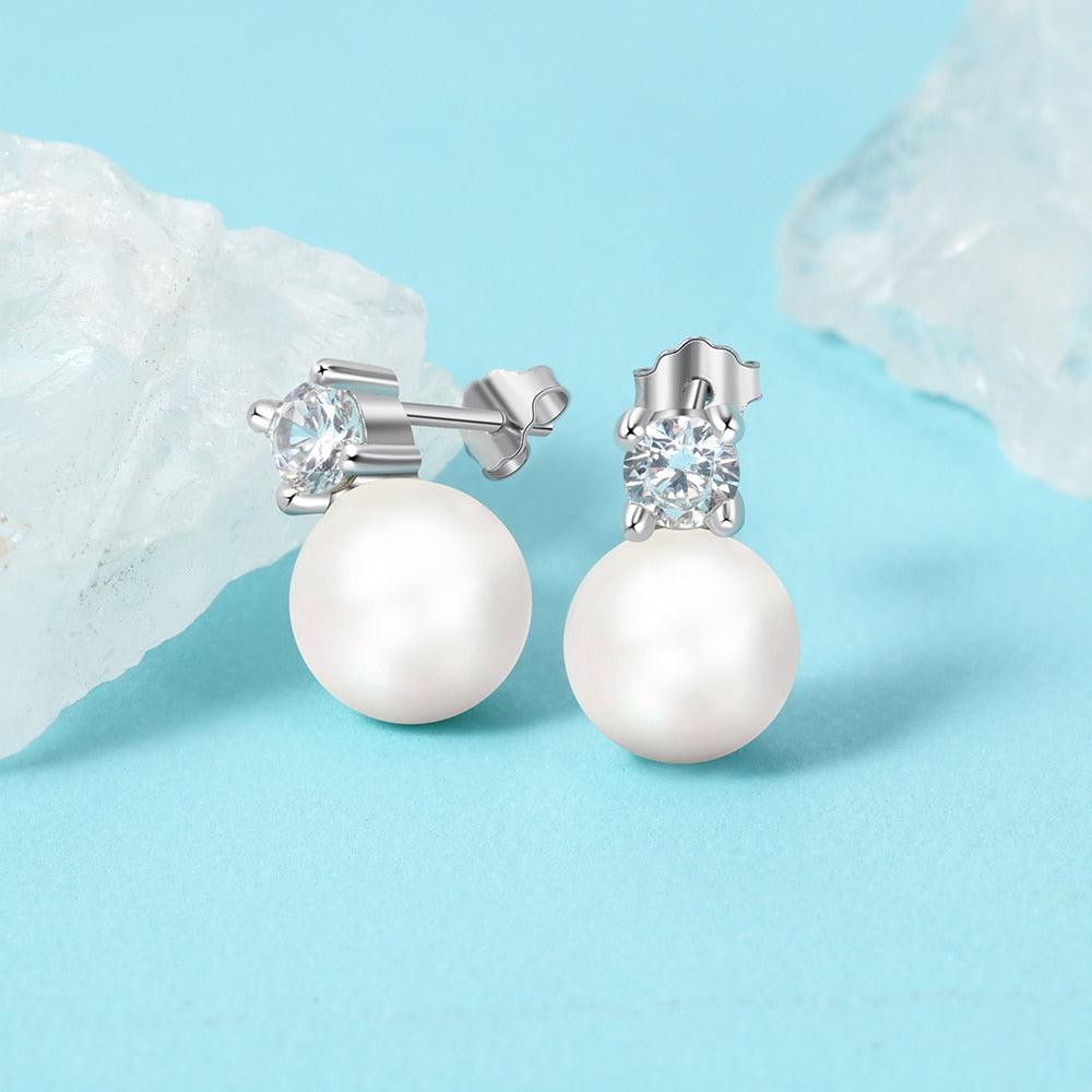 925 Sterling Silver Rounded Pearl Earring Stylish Accessory for Women - Personalized Jewel