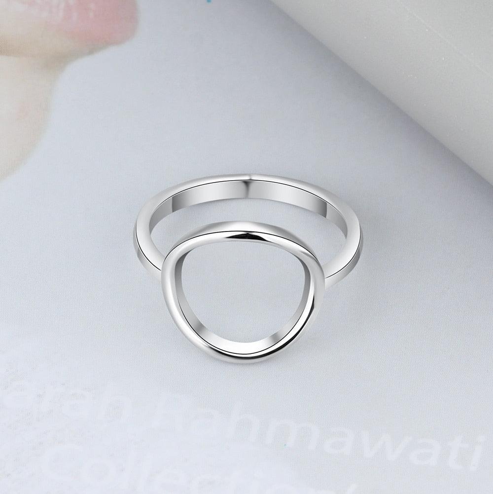 925 Sterling Silver Simple Style Hollow Round Rings for Women – Trendy Minimalist Jewelry - Personalized Jewel