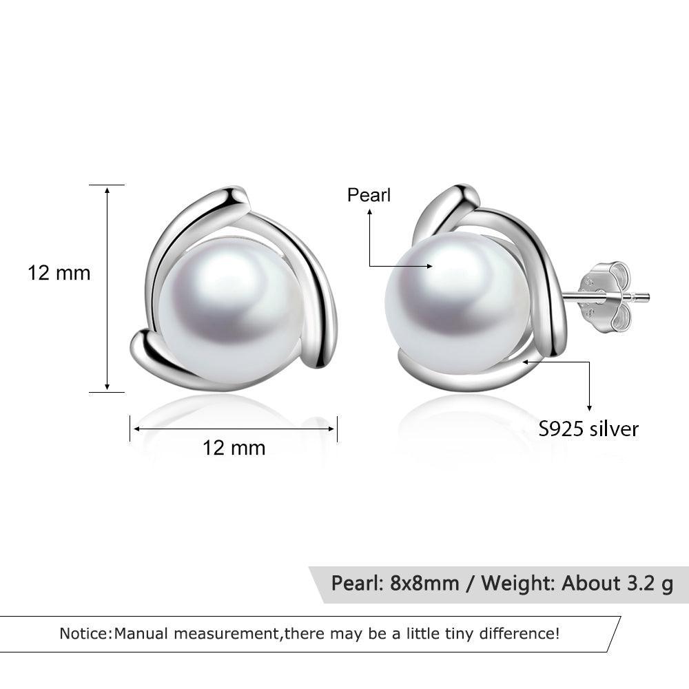 925 Sterling Silver Stud Earrings - Round Pearl Ear Stud for Women - Geometric Style Stud Earring - Wedding Earring for Bride - Stud Accessory for Women - Trendy Jewelry Gift for Mom, Wife & Sister - Personalized Jewel