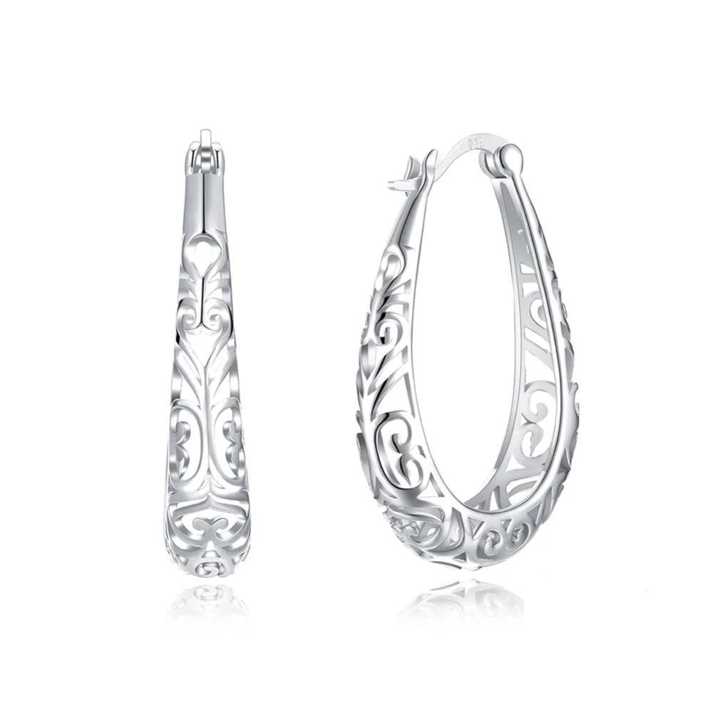 925 Sterling Silver Vintage Hoop Earrings for Women, Extraordinary Design Fashion Jewelry, 2 Color Options - Personalized Jewel