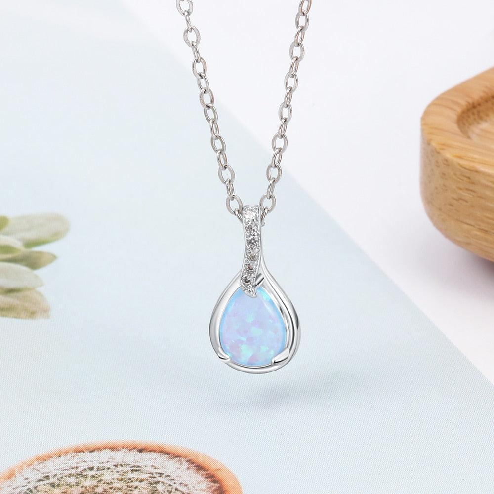 925 Sterling Silver Water Drop Blue Opal Necklaces for Women Geometirc Necklaces & Pendants Jewelry Gift - Personalized Jewel