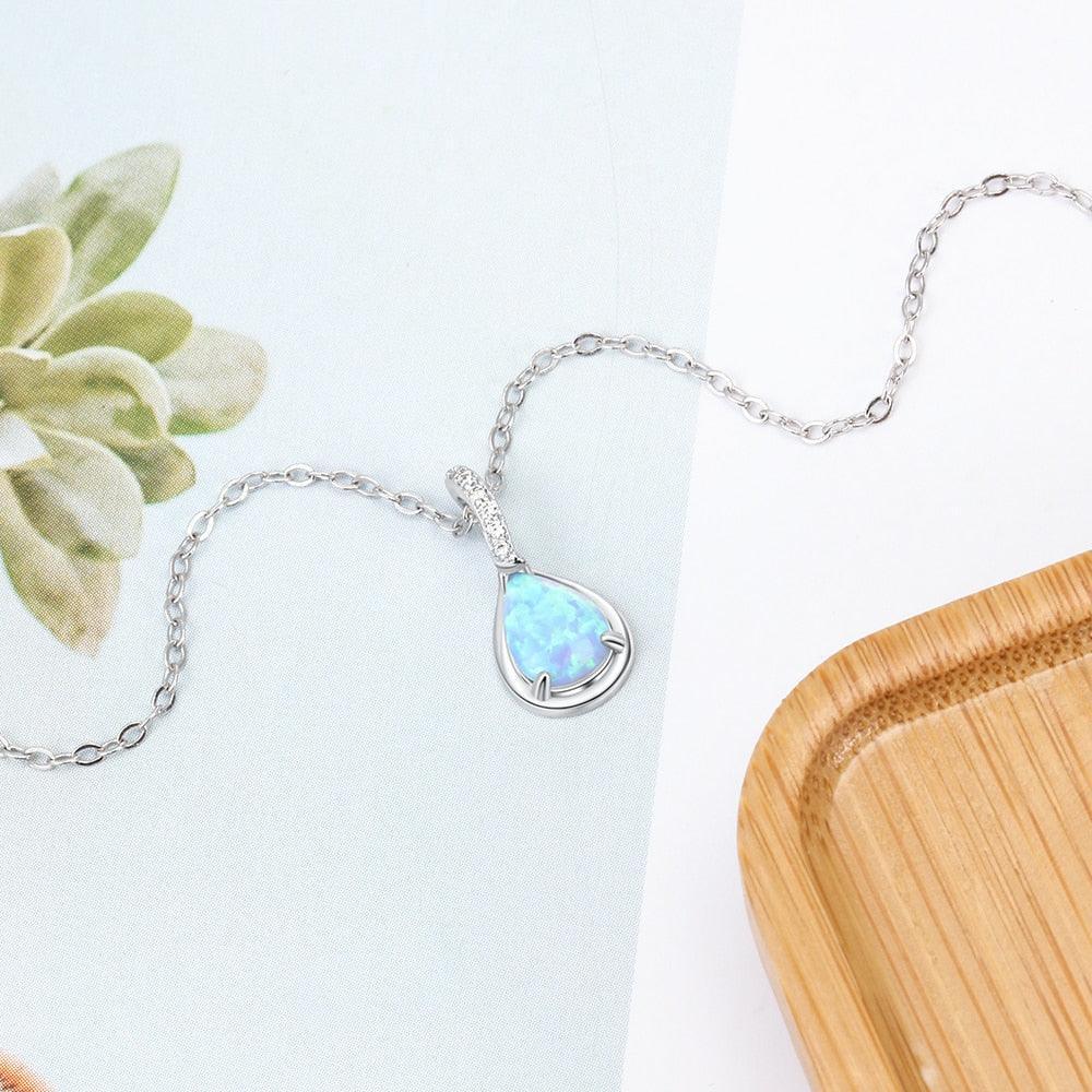 925 Sterling Silver Water Drop Blue Opal Necklaces for Women Geometirc Necklaces & Pendants Jewelry Gift - Personalized Jewel