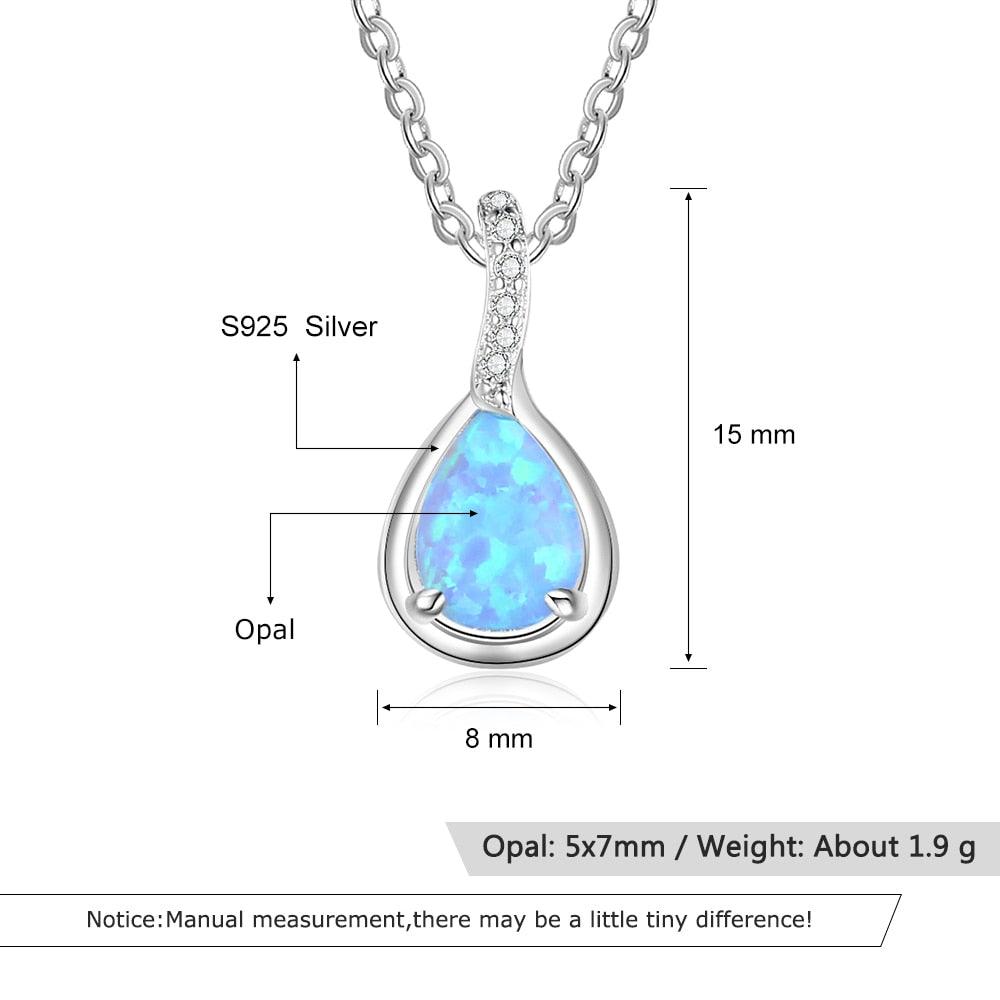925 Sterling Silver Water Drop Blue Opal Necklaces for Women Geometirc Necklaces & Pendants Jewelry Gift - Personalized Jewel