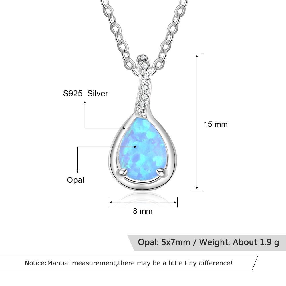925 Sterling Silver Water Drop Blue Opal Necklaces for Women Geometirc Necklaces & Pendants Jewelry Gift - Personalized Jewel